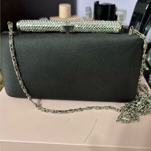 Elegant Black Clutch with Silver Accents